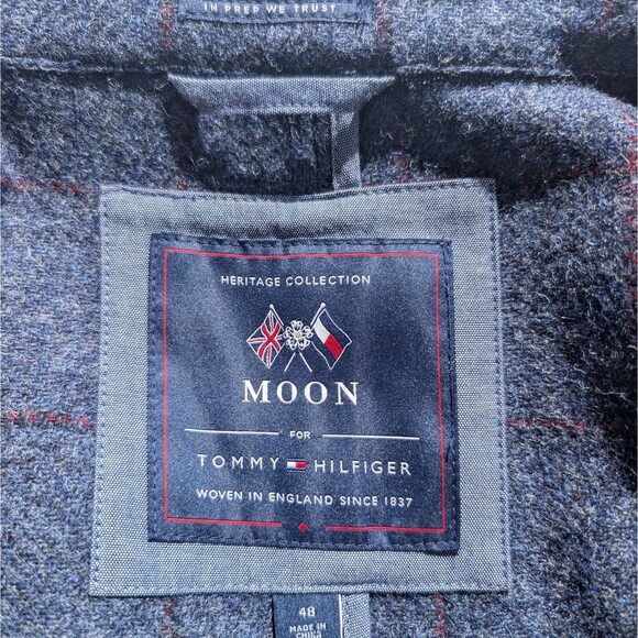 Tommy Hilfiger Moon England Tweed Wool Blazer Jacket Blue Men's Size 48 Academia - Picture 7 of 12